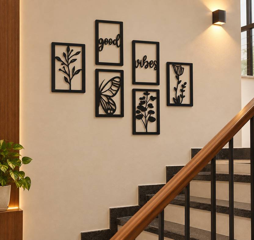 jaipurgiftwala Wall Decor Good Vibes Modern Art for Living Room, Bedroom & Hall Pack of 6