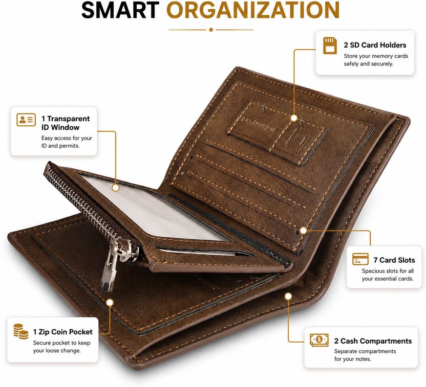 Twiner Men Brown Artificial Leather RFID Wallet - Image 2