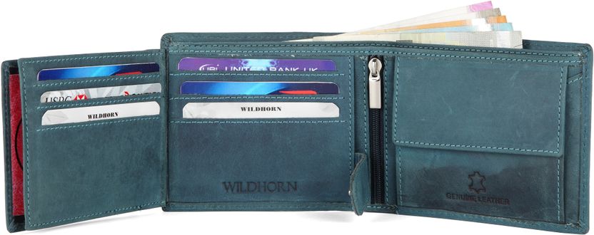 WILDHORN Men Blue Leather Wallet 9 Card Slots - Image 4