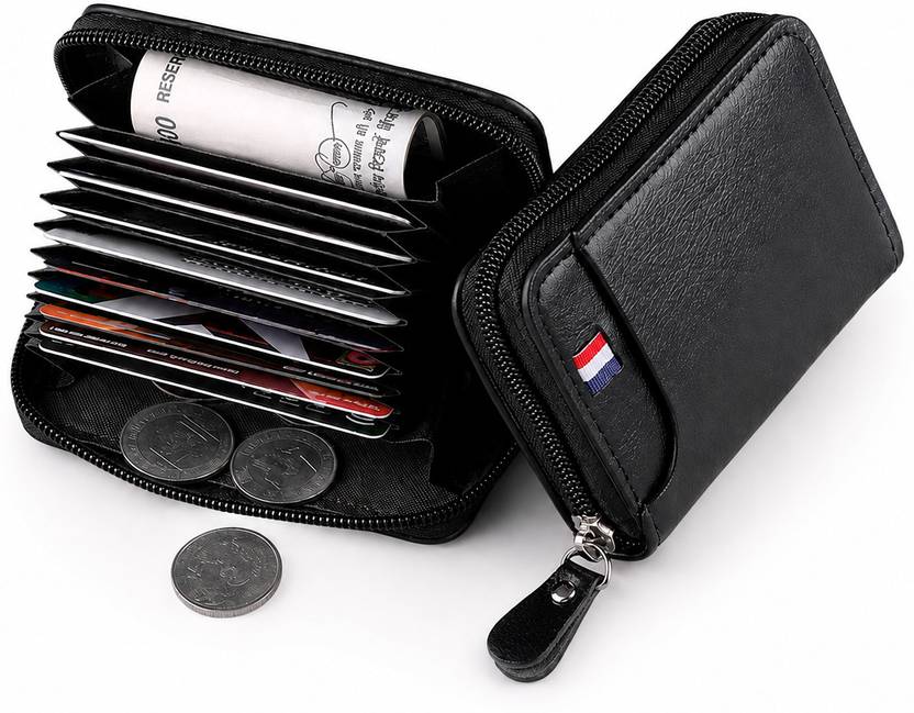 KAEZRI Men Casual Black Genuine Leather Card Holder