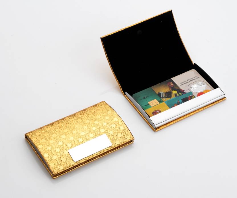 SZN Men & Women Formal Gold Genuine Leather Card Holder