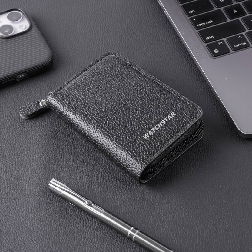 watchstar Men & Women Trendy Black Genuine Leather Card Holder