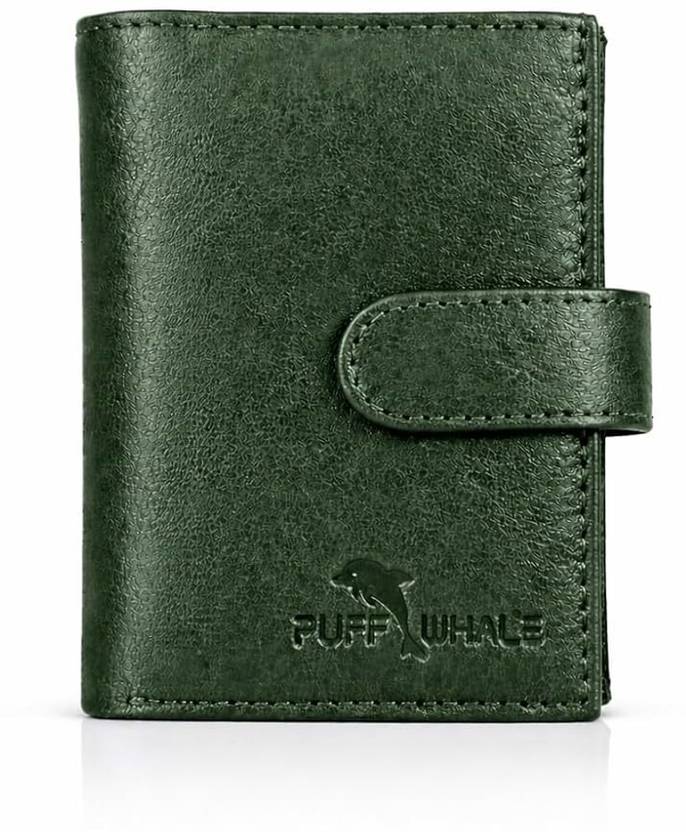 PUFF WHALE Men & Women Casual Green Genuine Leather Wallet