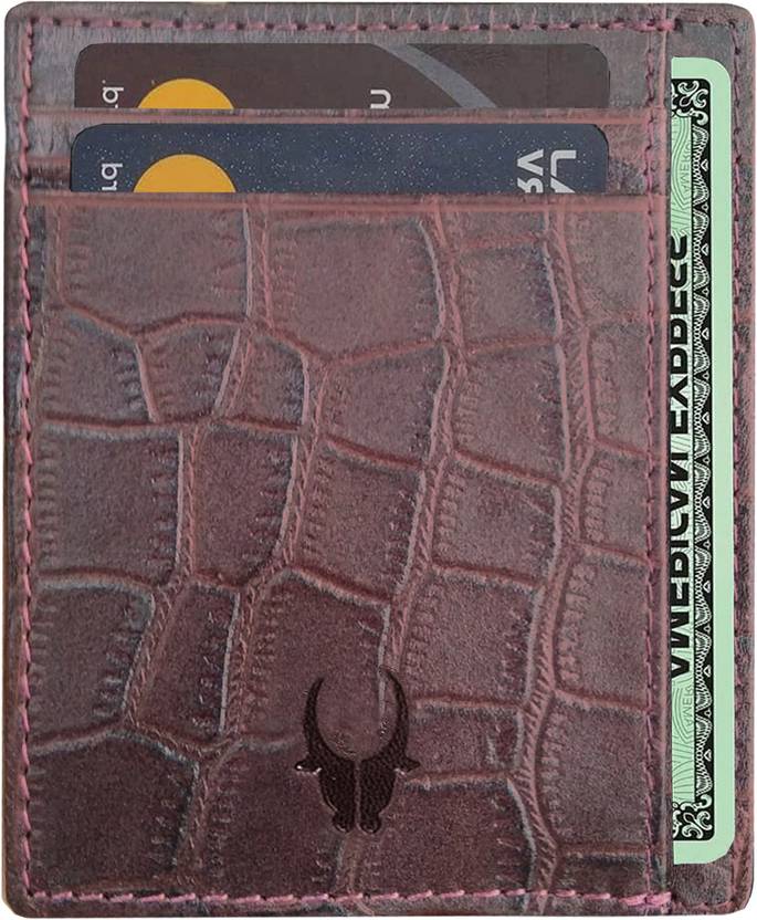 WILDHORN Men & Women Casual Maroon Genuine Leather RFID Card Holder  (6 Card Slots)