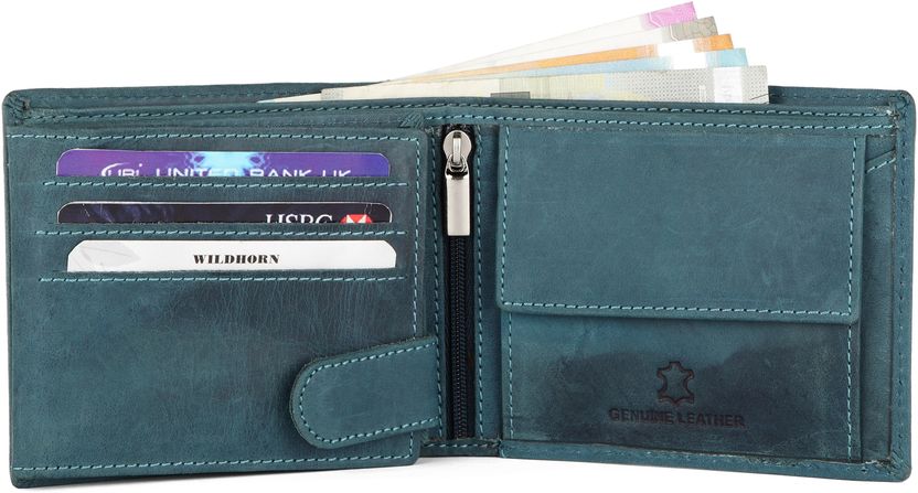 WILDHORN Men Blue Leather Wallet 9 Card Slots - Image 3