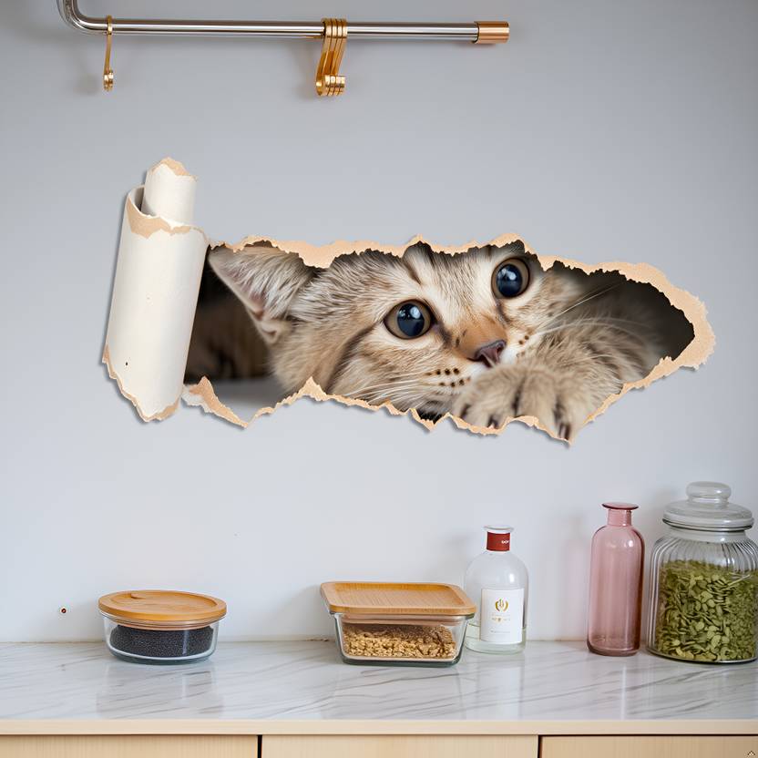 artisian inkwork 29.5 cm This Playful And Eye-Catching 3D Cat Wall Sticker Self Adhesive Sticker