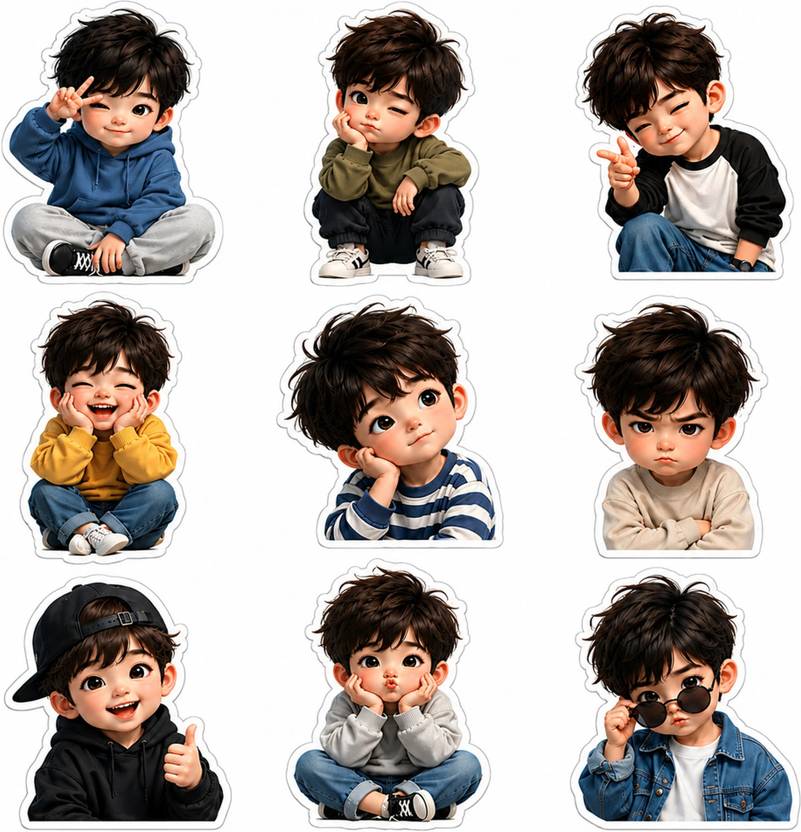boys cartoon images 3 inch boys expression Self Adhesive Sticker
