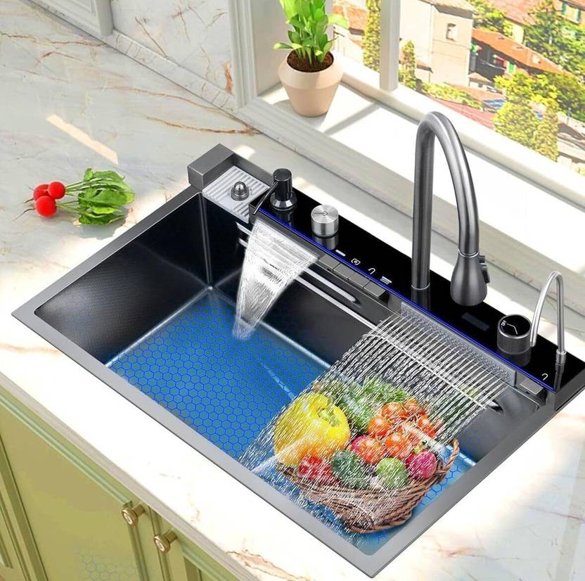 4VIEW Integrated Waterfall & Pull-Down Faucet with Fruit Baskets Included Vessel Sink