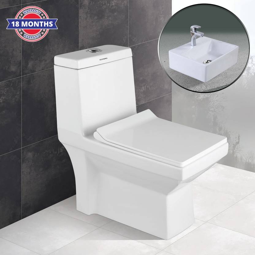 Glexero Premium Quality Floor Mounted Western Toilet seat Ceramic Basin