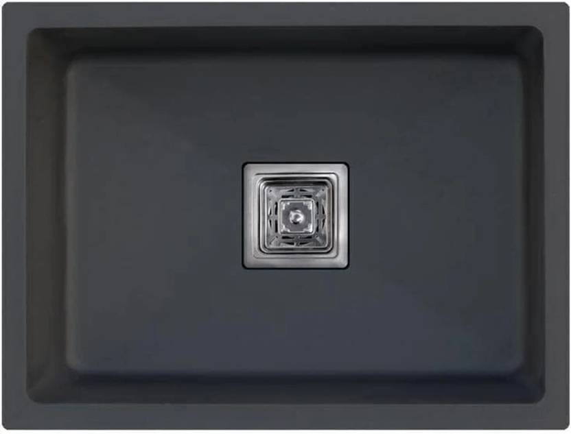 Levisia PREMIUM Quartz Kitchen Sink 24*18*9 Inch Metalik Black Single Bowl Granite Sink Waste Coupling & Pipe Easy to Clean, Non Fading Color and Counter Top