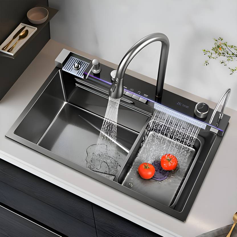 Plantex Fully Equipped Kitchen Sink with Integrated Waterfall & Pull