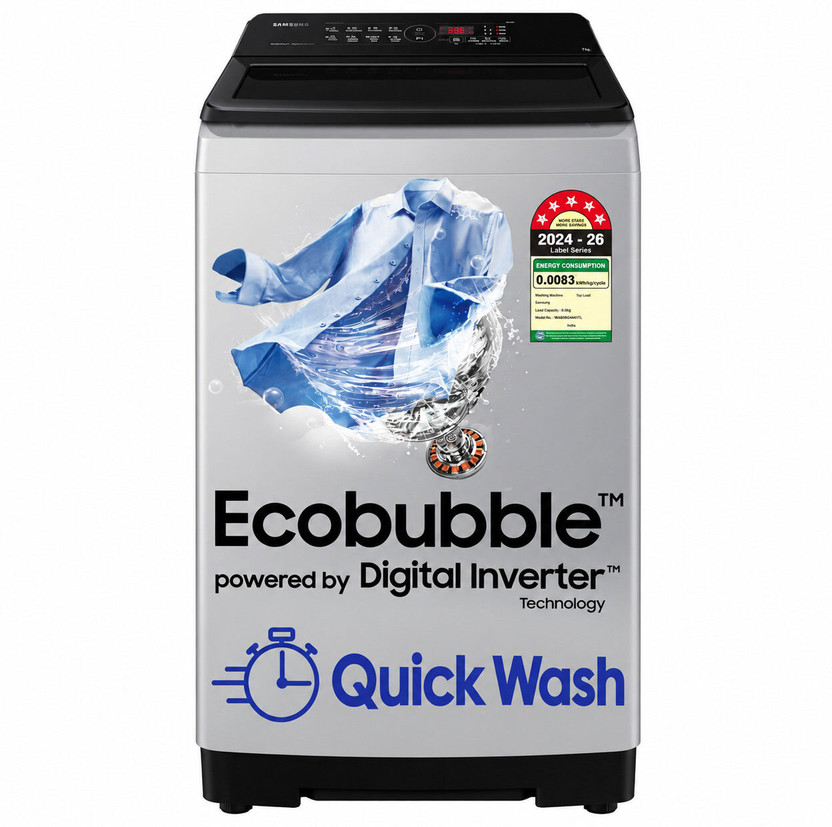 Samsung 8 kg 5 star, Ecobubble, Soft Closing Door, Digital Inverter Fully Automatic Top Load Washing Machine Grey