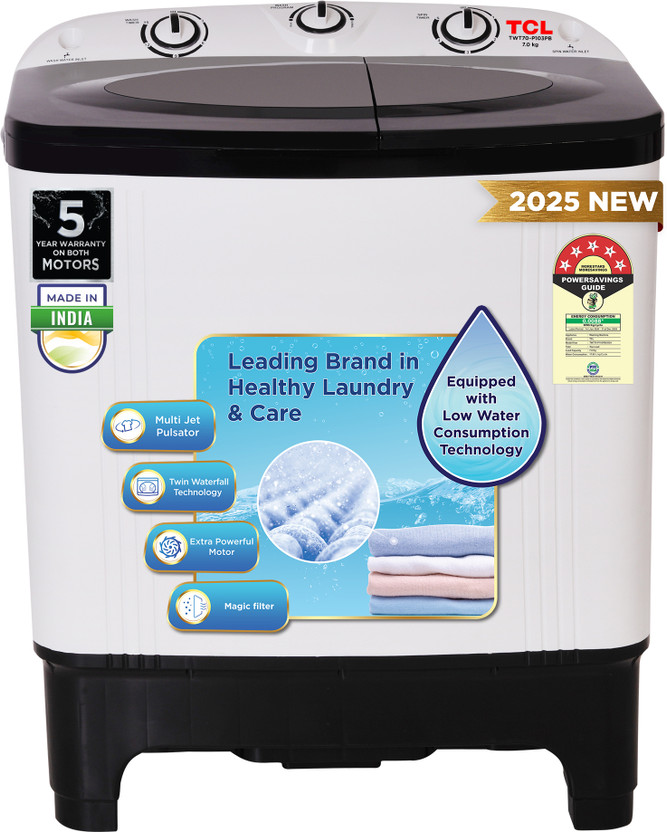 Tcl 7 Kg 5 Star Extra Powerful Motor Lint Filter Fast Dry Semi