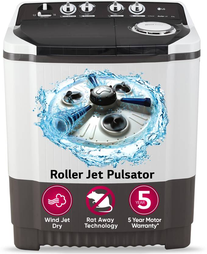 LG 8 kg Roller Jet Pulsator, Wind Jet dry, 5 Star rated Semi Automatic