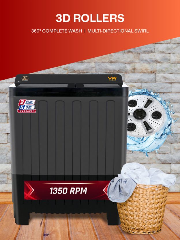 VW 8.5 kg Semi Automatic Top Load Black - Image 2
