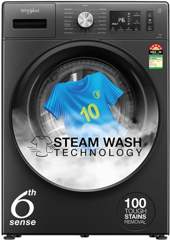 Whirlpool 7 Kg 5 Star Inverter 100 Tough Stains Steam Technology
