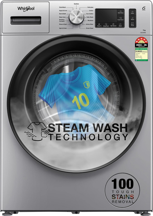 Whirlpool 7 Kg 5 Star Inverter 100 Tough Stains Steam Technology