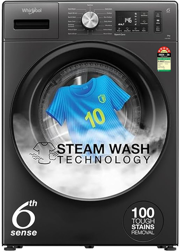 Whirlpool 8 Kg 5 Star Inverter Steam Technology 100 Tough Stains