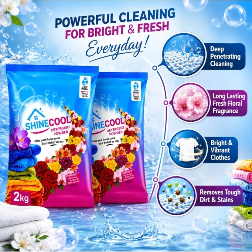 SHINECOOL 2+2kg Detergent Powder for Stain Removal & Fresh