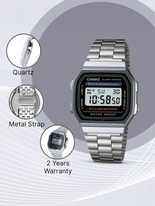 CASIO Vintage A168WA-1W Black Dial Silver Stainless Steel - Image 3