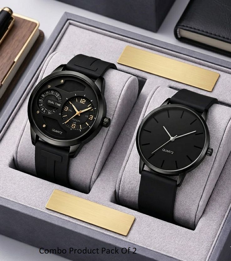 Black Dial Silicone Strap Analog Watch Pack of 2 - Image 6