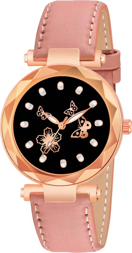 Anaiza W 3 BUTTERFLY-PINK BLACK DIAL WITH PINK BUTTERFLIES & FLOWER Analog Watch - For Women