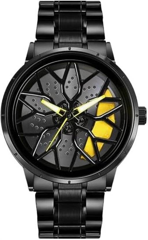BXHP Spinning Car Rim Hub Design|| Analog Stainless Steel || Quartz Movement Men's Watch New Wheels Rolling Creative Fashion Che Youhui League Fans Butterfly Analog Watch - For Men