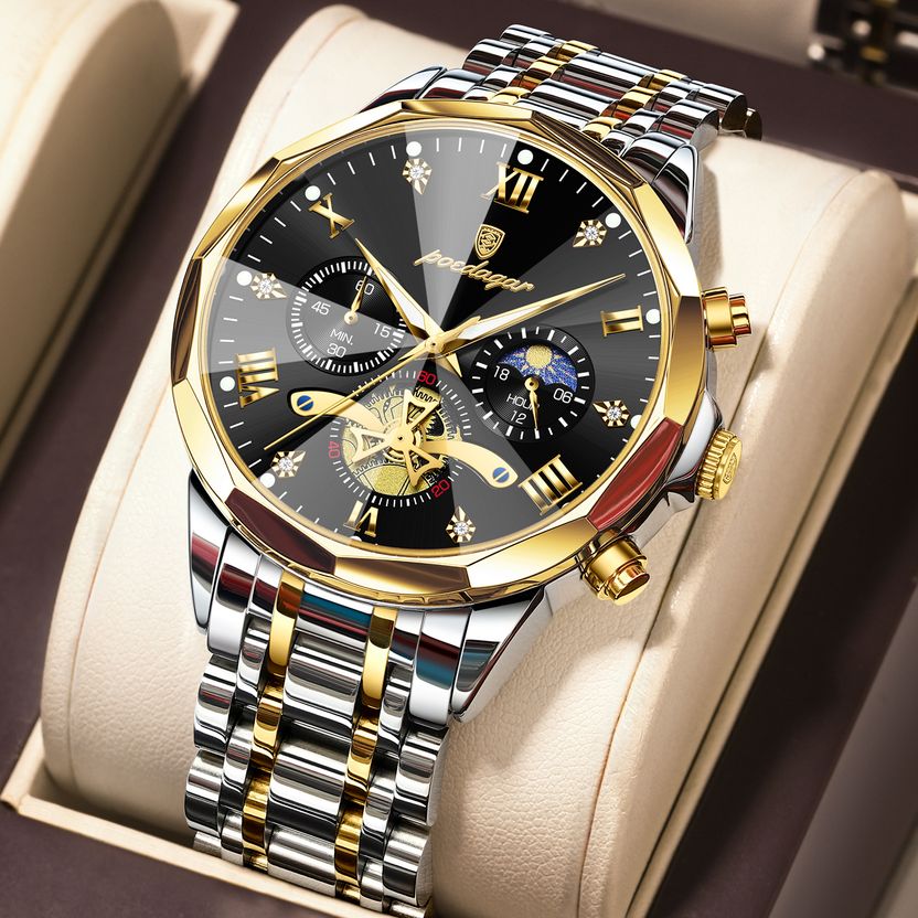 POEDAGAR Men's Silver & Gold Analog Quartz Watch - Image 1