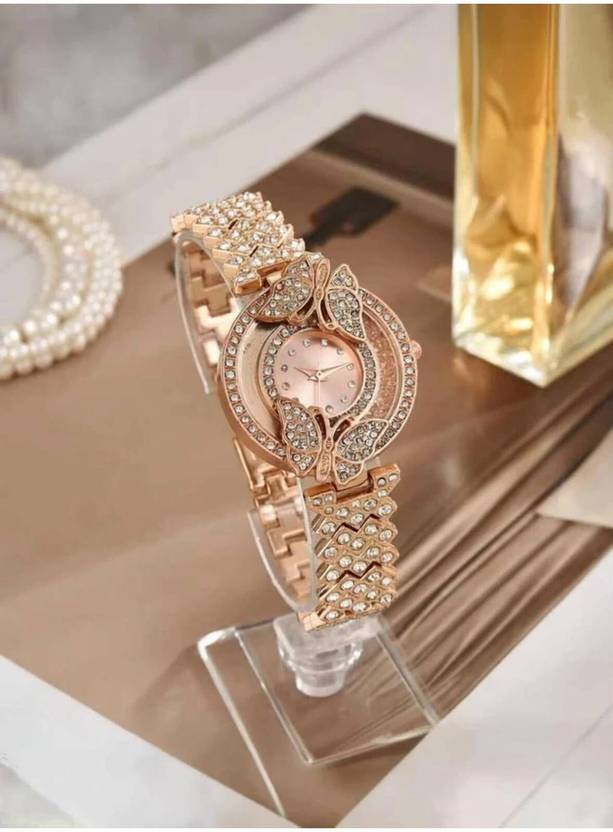 Fashionhub Designer Gold Stone Studded Wrist Watch, Party wear stylish Analog watch, Analog Watch  - For Women NBFGF452