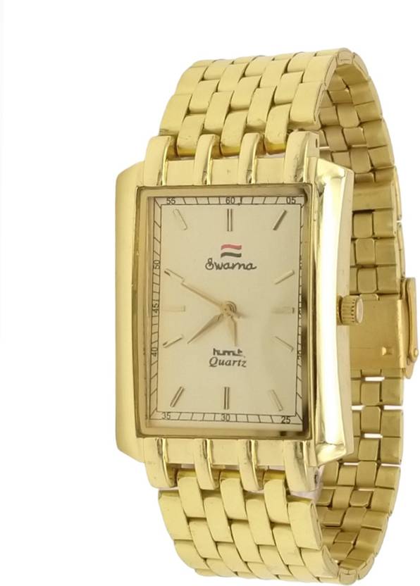 Hmt Fashion Golden Rectangular Dial Quartz Display Analogue Watch