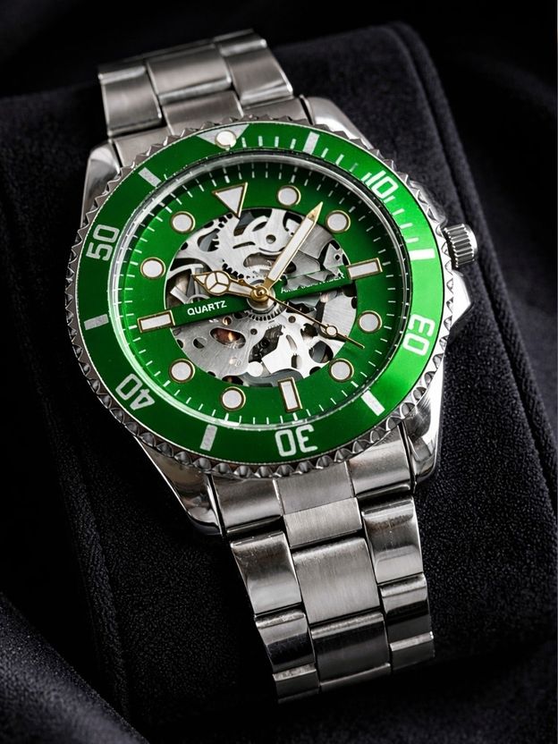 ShreeDatt Men's Green Skeleton Dial Analog Watch - Image 3