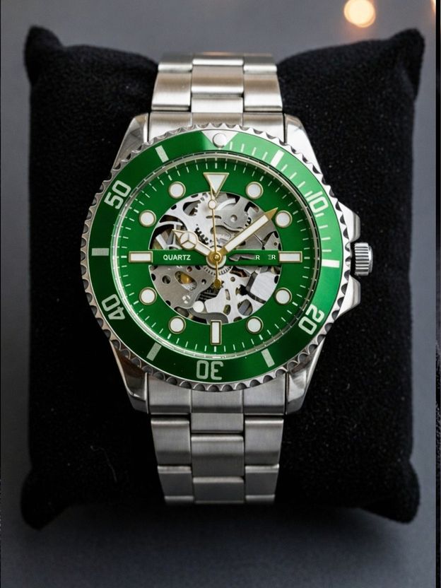 ShreeDatt Men's Green Skeleton Dial Analog Watch - Image 2