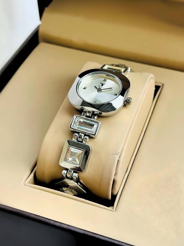 Americanviber Square Diamond Fully Silver Finish Attractive And Stylish For All Occasions Analog Watch  - For Girls AV0032