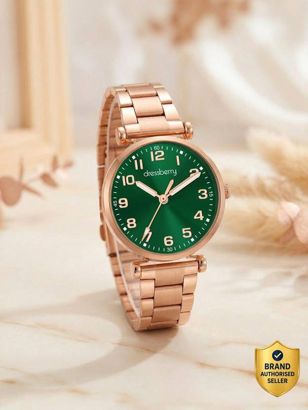 Dressberry 803 New Designer Green Dial Rose Gold Linked Chain Watch Analog Watch - For Women 803 Green Dial Rose Gold for Women