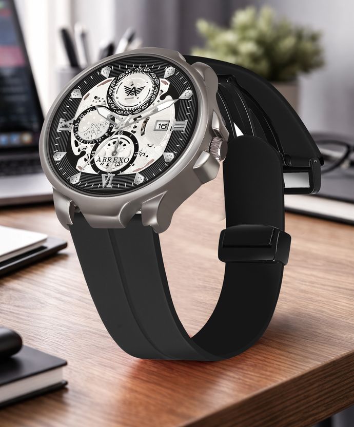 ABREXO Gun Metal Date Watch Black Magnet Strap - Image 9