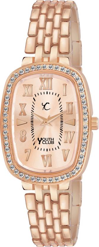 YOUTH CLUB Analogue Watch with Crystals, Stainless Steel Bracelet Analog Watch - For Women LDM