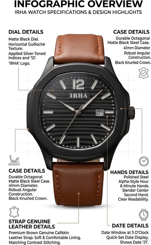 IRHA Analog Watch Men B_DT_20_lthr_Brn - Image 3