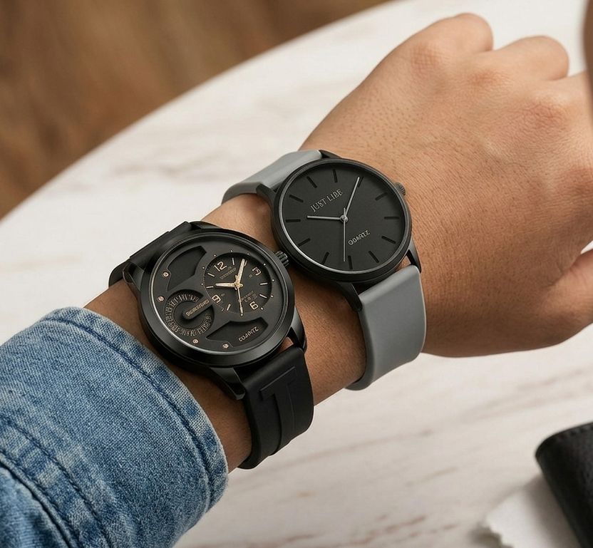 Black Dial Silicone Strap Analog Watch Pack of 2 - Image 2