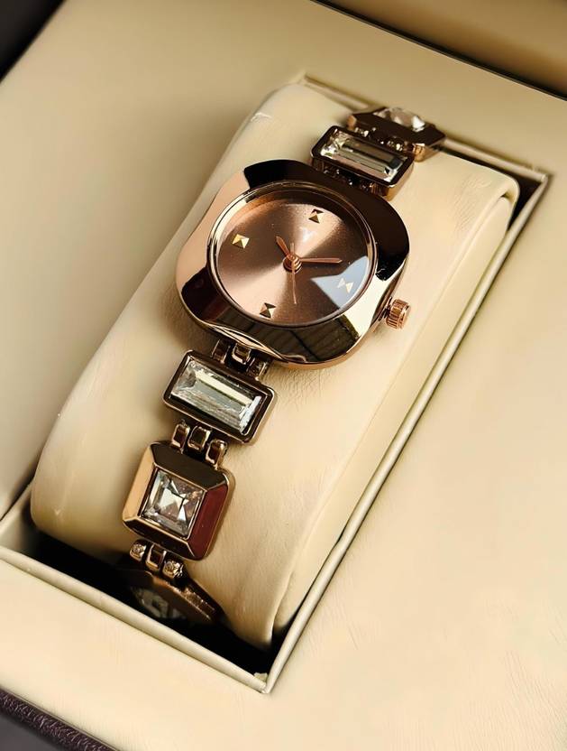 Americanviber Square Diamond Fully Brown Finish Attractive And Stylish For All Occasions Analog Watch  - For Girls AV0032