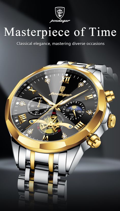 POEDAGAR Men's Silver & Gold Analog Quartz Watch - Image 3