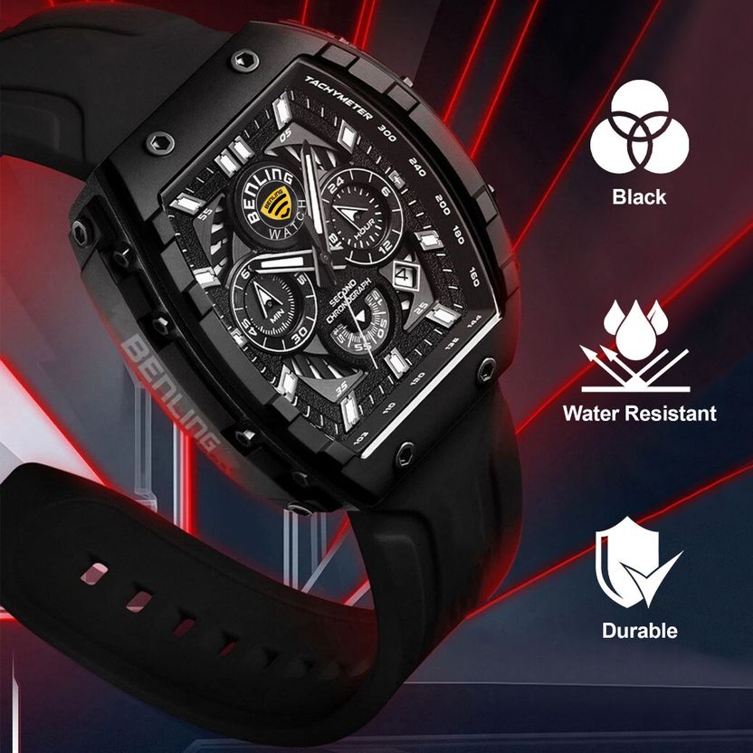 Benling Unisex Barrel Shape Resin Chronograph Watch - Image 6