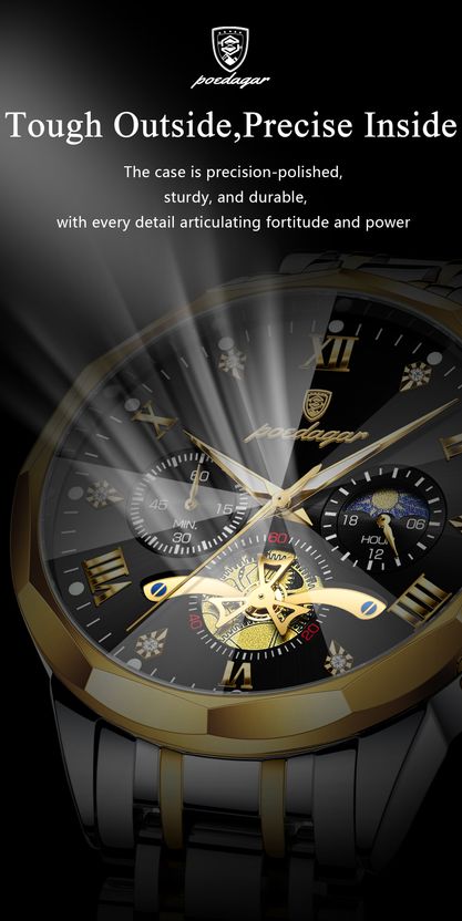 POEDAGAR Men's Silver & Gold Analog Quartz Watch - Image 10