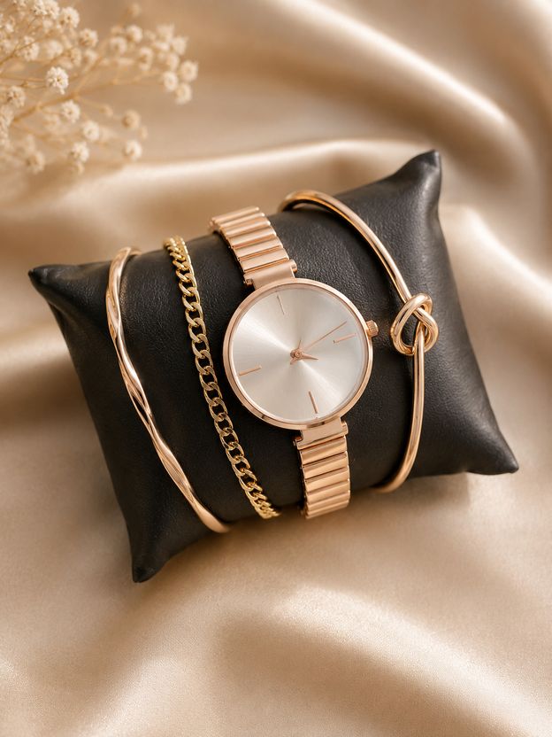 OCTAGON Gold Band Round White Dial Women's Watch - Image 5