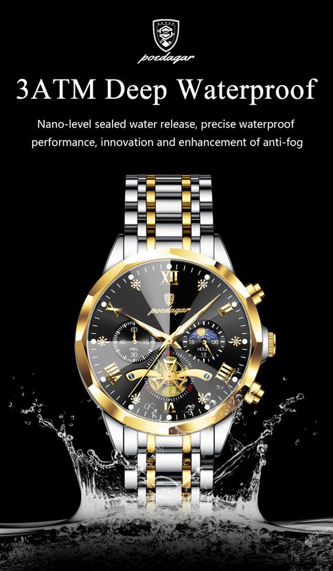 POEDAGAR Men's Silver & Gold Analog Quartz Watch - Image 9