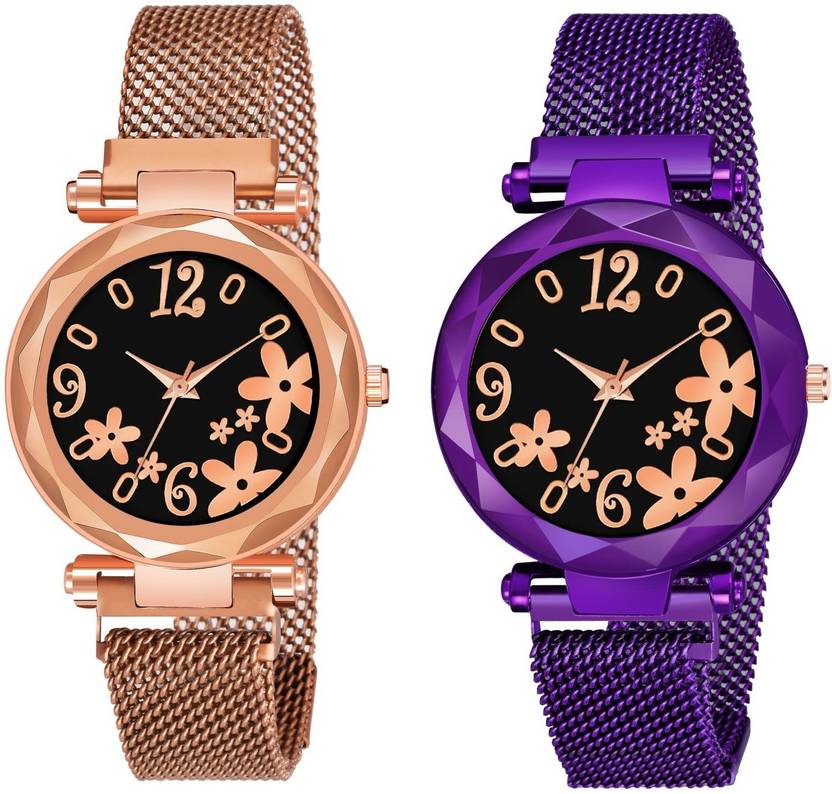 Analog Watch  - For Girls New Stylish Flower Dial Magnet Strap Watches For girls and women