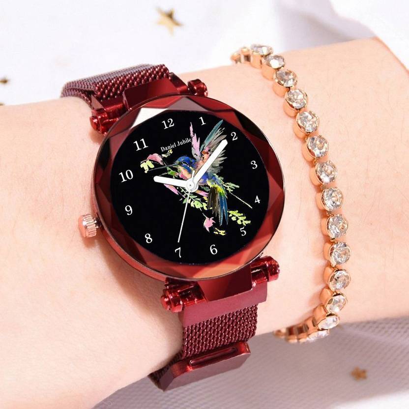 Daniel Jubile watch for women watch Analog Watch - For Women Magnet Strap Girls Women 12 Diamond New Rishtey Red