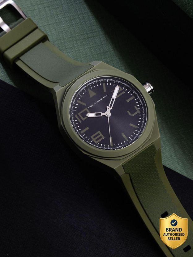 French Connection Black Watch with Green Silicone Strap