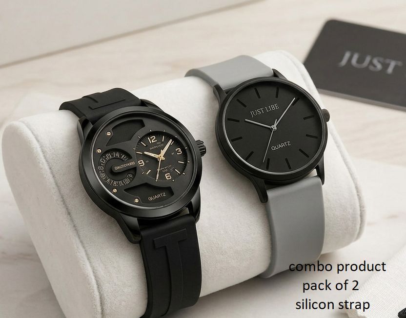 Black Dial Silicone Strap Analog Watch Pack of 2 - Image 1