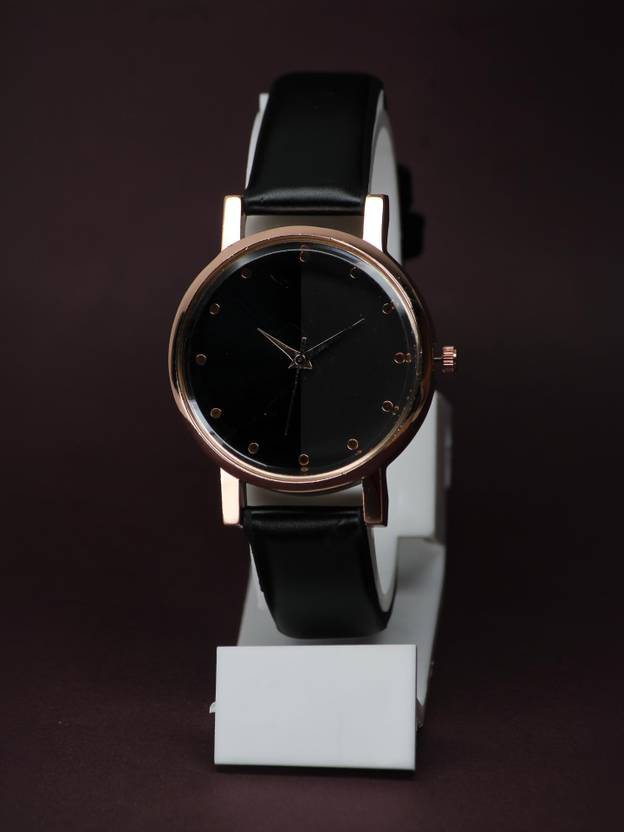 VIRAKTI Premium Rose Gold Analog Watch for Women with Black Leather Strap Analog Watch  - For Girls Premium Quality Leather Belt Two Tone Dial Color Women