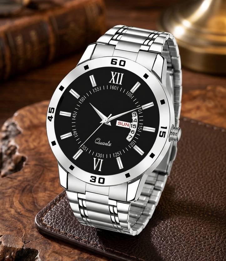 Anandani Trending Day & Date Functioning Forest-Black Wrist Watch Stainless Steel Strap Trending Day & Date Functioning Forest-Black Wrist Watch Stainless Steel Strap Analog Watch  - For Men